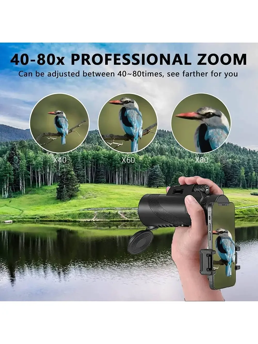 Monocular-Telescope 80x100 High Powered Monocular w/ Smartphone Adapter & Tripod